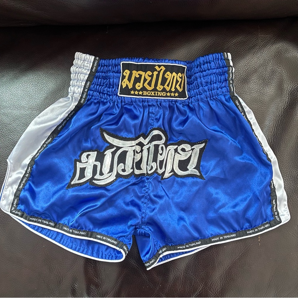 Muay Thai Boxing Shorts - Blue and White